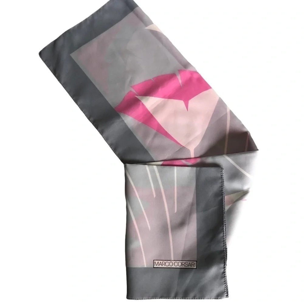 Marco Corsari Floral Scarf Grey Pink White